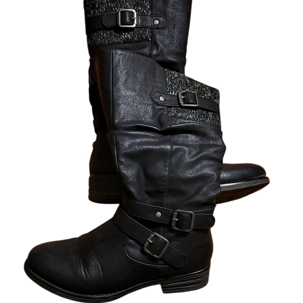 Women's Black Buckle Combat Boots